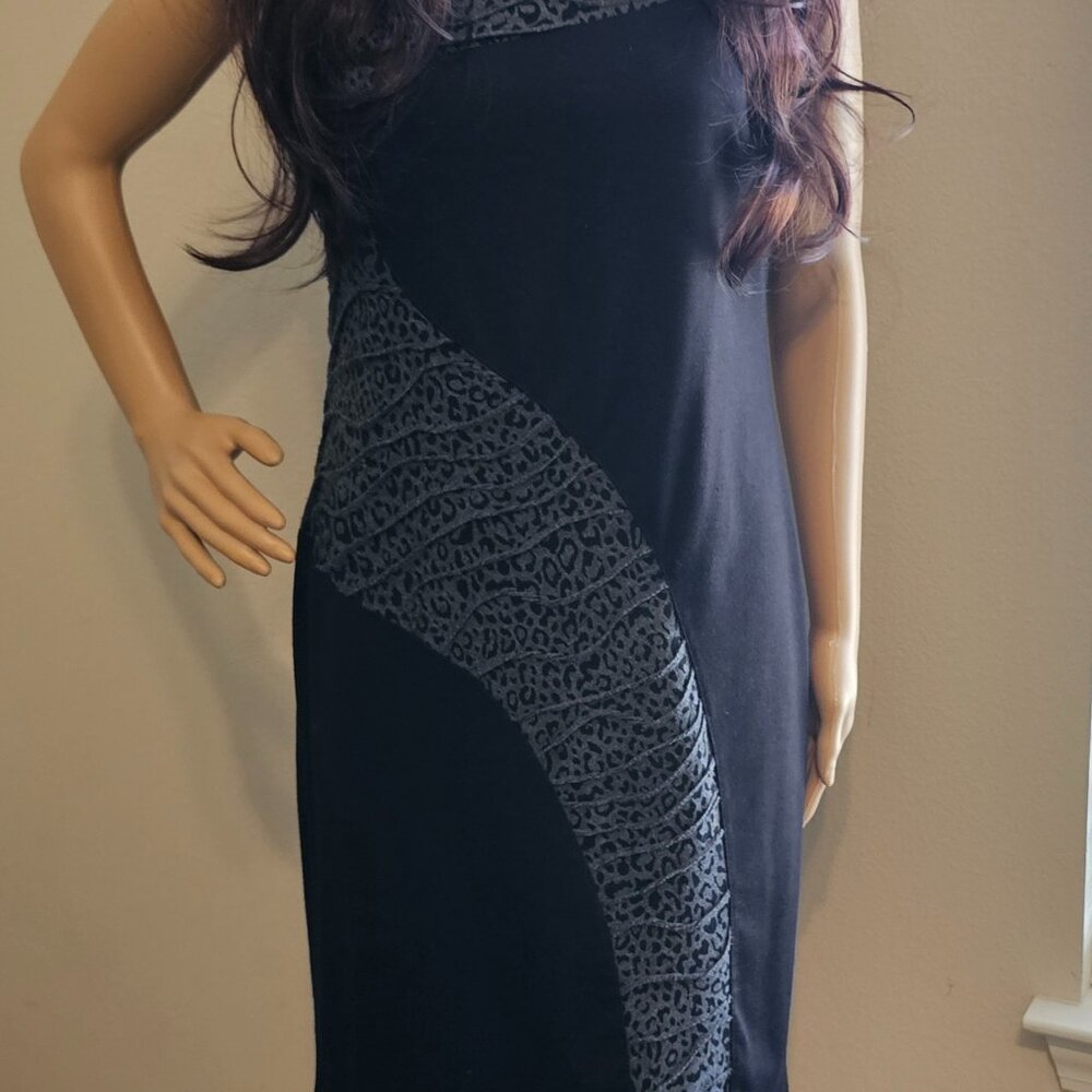 Valerie Bertinelli ~ size 8 ~ Sleeveless Black & Gray Leopard Print Dress